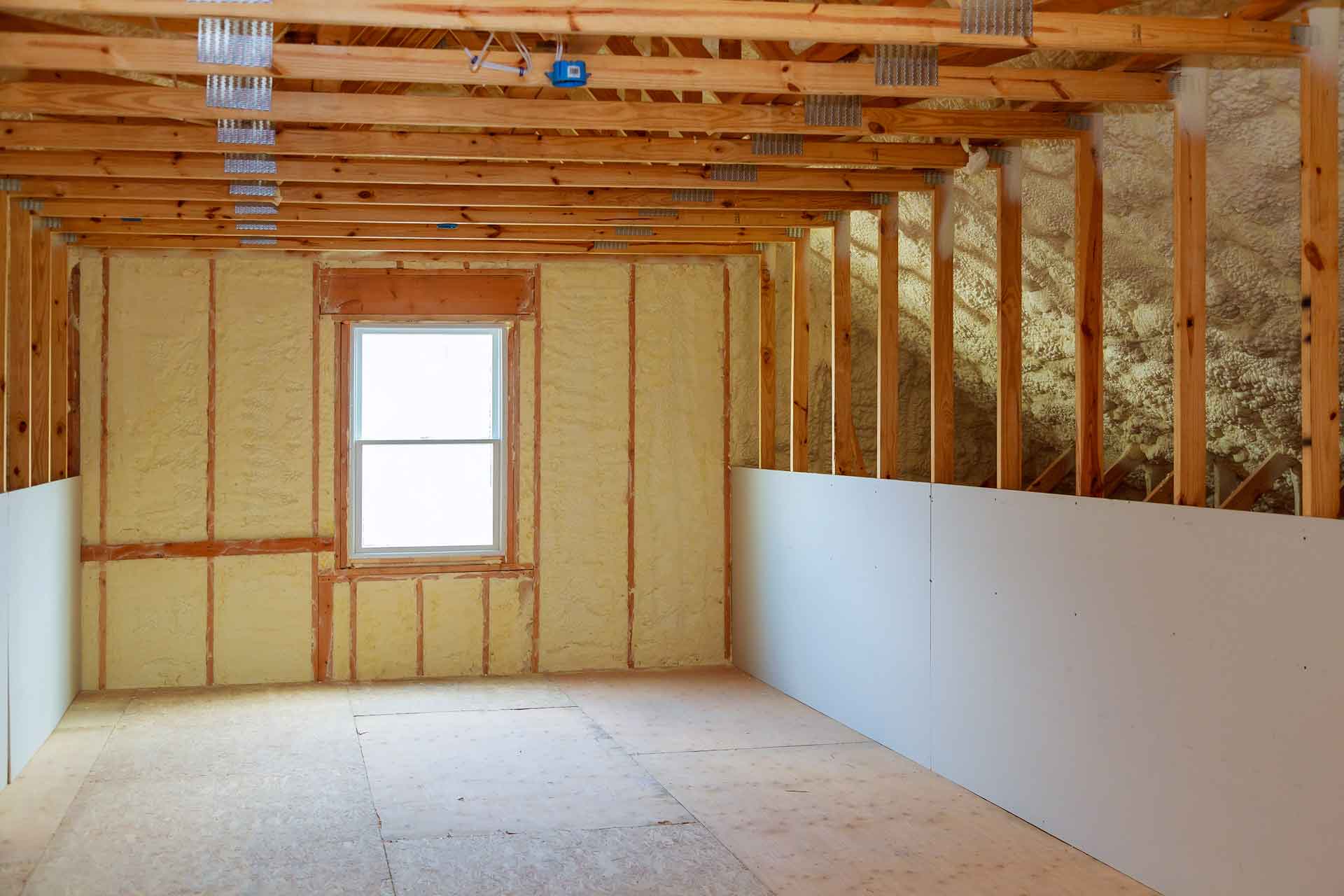 Mid-construction home with new spray foam insulation